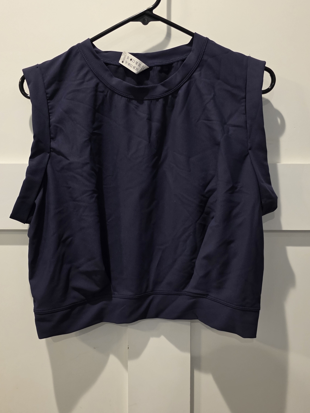 Halara Cropped Workout Top Womens Large Navy Stretch Athletic Gym Yoga Shirt